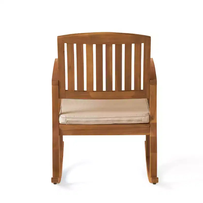 Fauteuils à bascule GDFStudio Irvin d'extérieur en bois d'acacia avec coussin, teck/crème