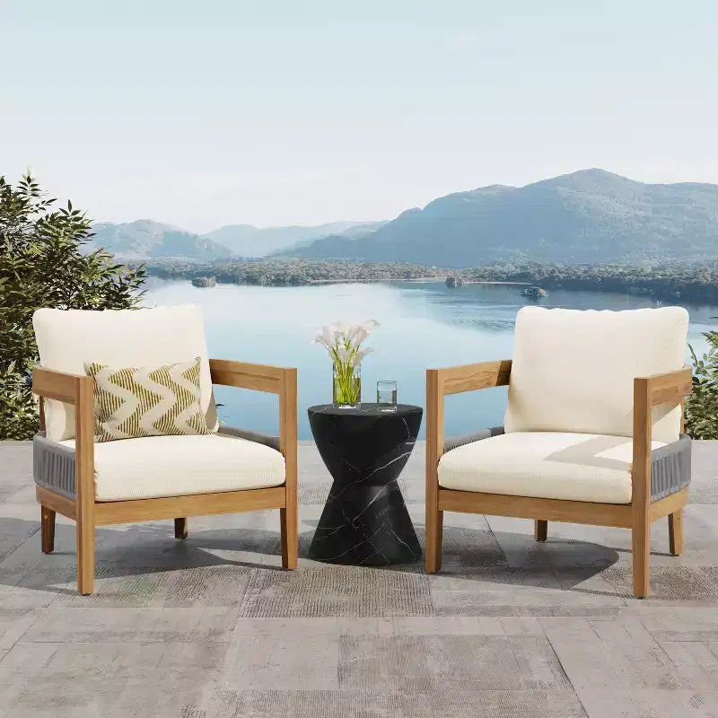 Christopher Knight Home Fawn Modern Outdoor Acacia Wood Club Chair with Cushions( Set of 2), Beige/Teak