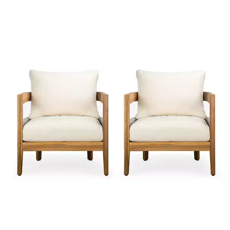 Christopher Knight Home Fawn, fauteuil de jardin moderne en bois d'acacia avec coussins (lot de 2), beige/teck