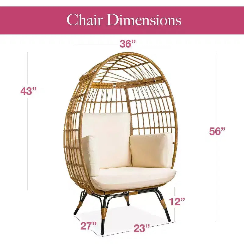 Chaise œuf en osier Chaise de patio en rotin PE avec cadre en acier et coussin ivoire Parfaite pour le jardin, le balcon, le patio et le salon intérieur MAPLE 99