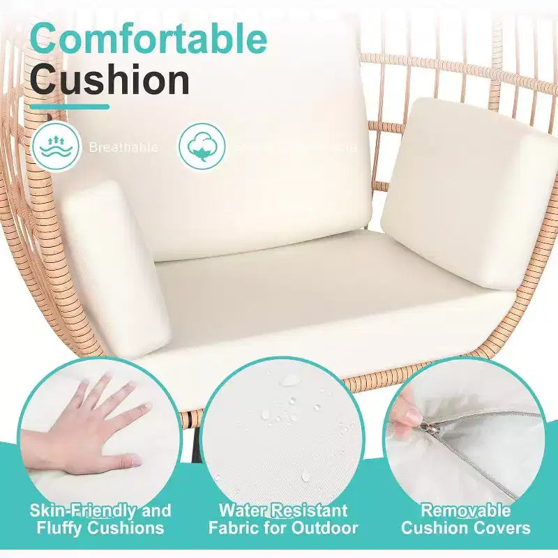 Fauteuil suspendu surdimensionné avec coussins résistants aux UV, en osier tout temps pour l'intérieur/extérieur, capacité de 168 kg, blanc
