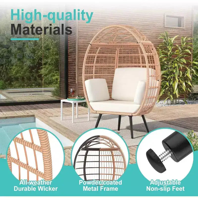 Fauteuil suspendu surdimensionné avec coussins résistants aux UV, en osier tout temps pour l'intérieur/extérieur, capacité de 168 kg, blanc