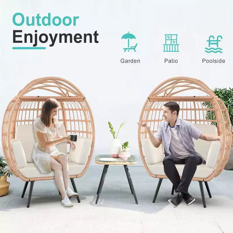 Fauteuil suspendu surdimensionné avec coussins résistants aux UV, en osier tout temps pour l'intérieur/extérieur, capacité de 168 kg, blanc
