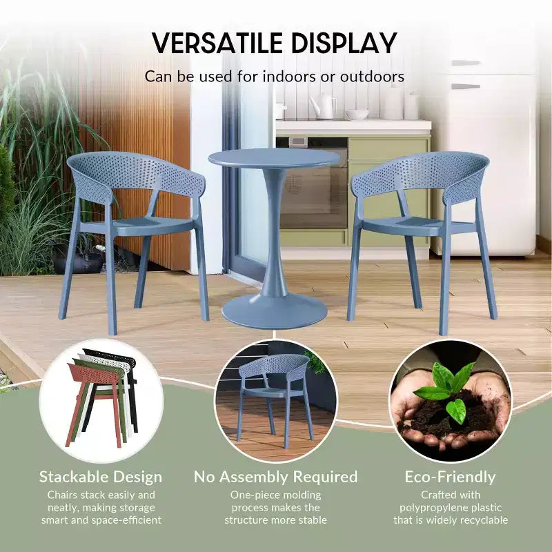 WestinTrends Playa Chaise de salle à manger d'extérieur moderne empilable en résine plastique avec accoudoirs (lot de 2)