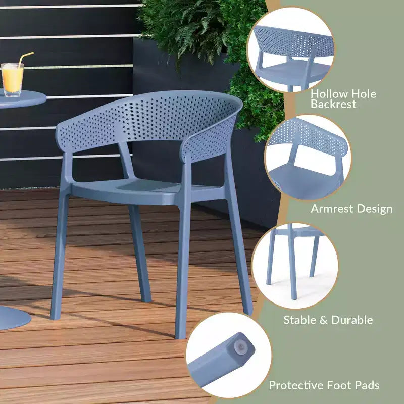 WestinTrends Playa Chaise de salle à manger d'extérieur moderne empilable en résine plastique avec accoudoirs (lot de 2)