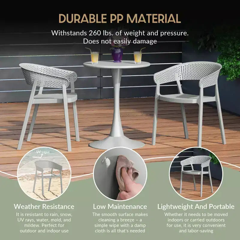 WestinTrends Playa Chaise de salle à manger d'extérieur moderne empilable en résine plastique avec accoudoirs (lot de 2)