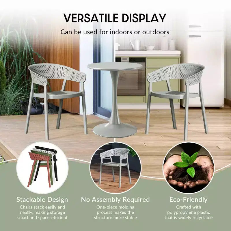 WestinTrends Playa Chaise de salle à manger d'extérieur moderne empilable en résine plastique avec accoudoirs (lot de 2)