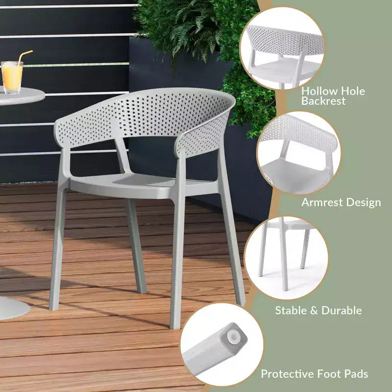 WestinTrends Playa Chaise de salle à manger d'extérieur moderne empilable en résine plastique avec accoudoirs (lot de 2)