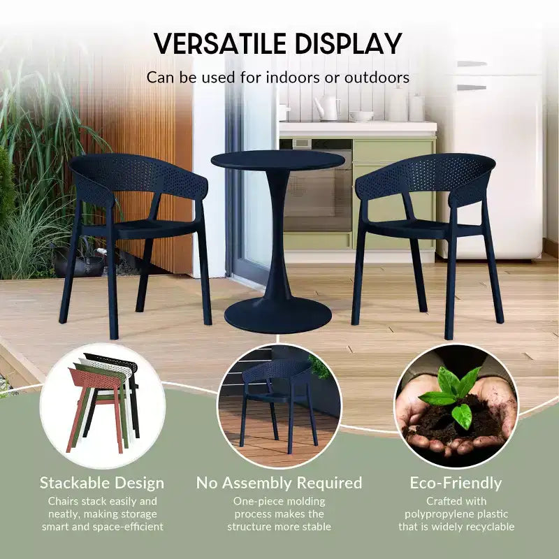 WestinTrends Playa Chaise de salle à manger d'extérieur moderne empilable en résine plastique avec accoudoirs (lot de 2)