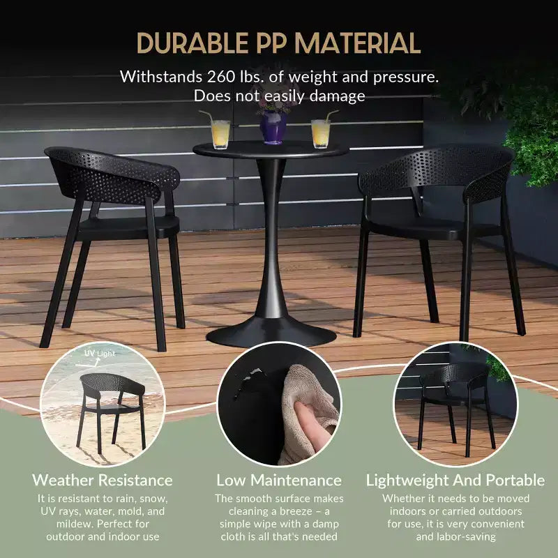 WestinTrends Playa Chaise de salle à manger d'extérieur moderne empilable en résine plastique avec accoudoirs (lot de 2)
