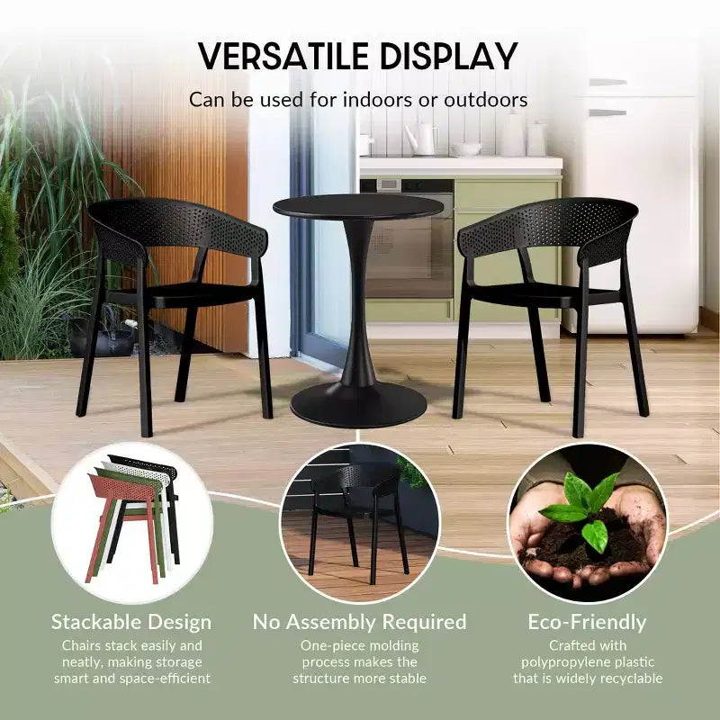 WestinTrends Playa Chaise de salle à manger d'extérieur moderne empilable en résine plastique avec accoudoirs (lot de 2)