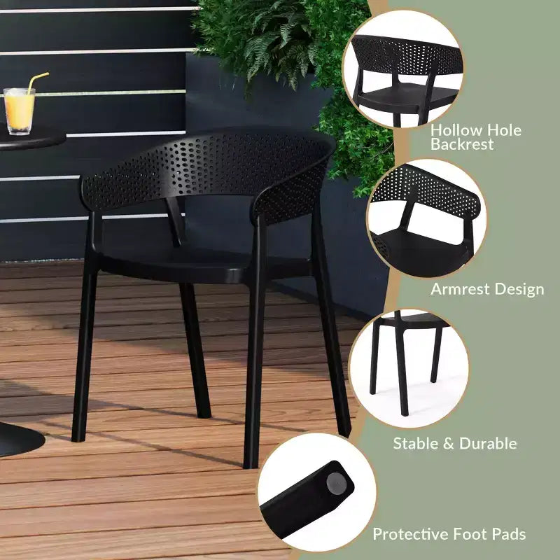 WestinTrends Playa Chaise de salle à manger d'extérieur moderne empilable en résine plastique avec accoudoirs (lot de 2)