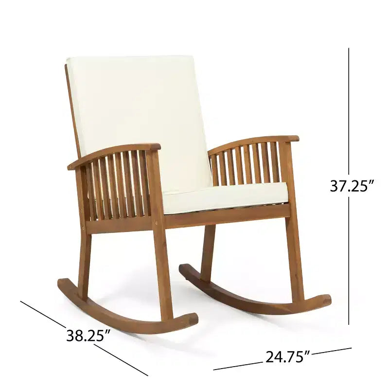 Fauteuil à bascule de patio en bois, fauteuil d'appoint extérieur, bascule en bois d'acacia, chaises de porche de jardin avec coussin pour balcon - ModernLuxe
