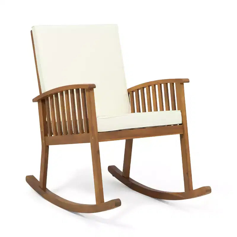 Fauteuil à bascule de patio en bois, fauteuil d'appoint extérieur, bascule en bois d'acacia, chaises de porche de jardin avec coussin pour balcon - ModernLuxe
