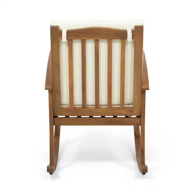 Fauteuil à bascule de patio en bois, fauteuil d'appoint extérieur, bascule en bois d'acacia, chaises de porche de jardin avec coussin pour balcon - ModernLuxe