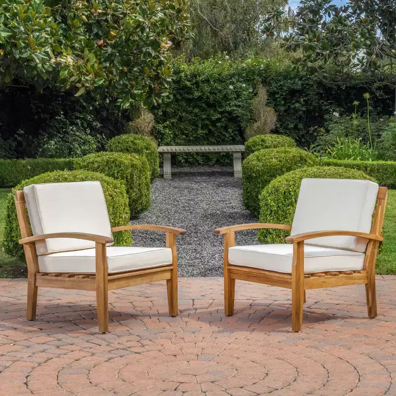 Christopher Knight Home Peyton Chaises de club d'extérieur en bois d'acacia avec coussins résistants à l'eau (Lot de 2)