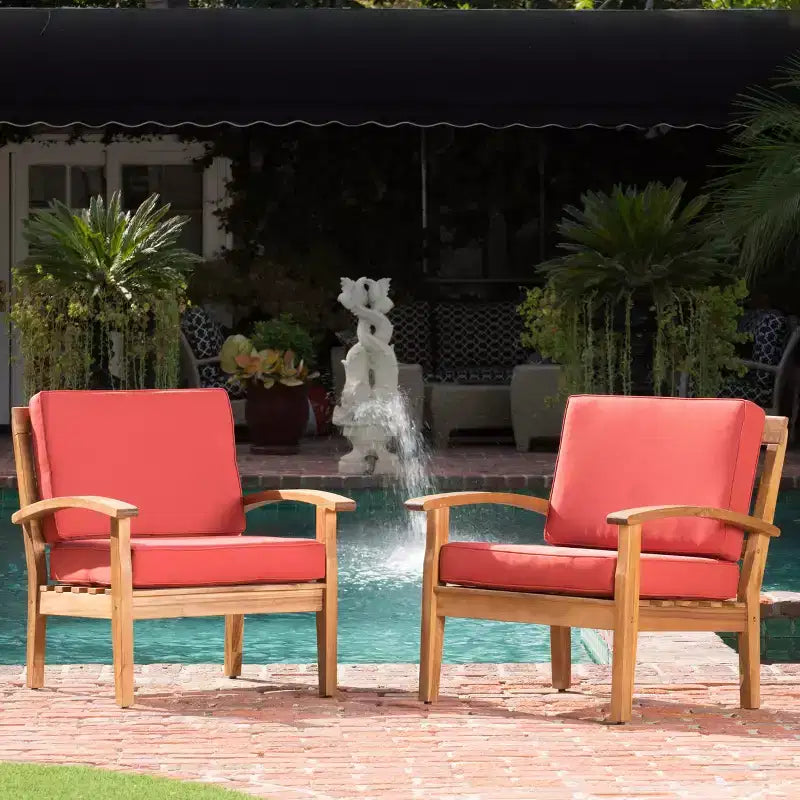 Christopher Knight Home Peyton Chaises de club d'extérieur en bois d'acacia avec coussins résistants à l'eau (Lot de 2)