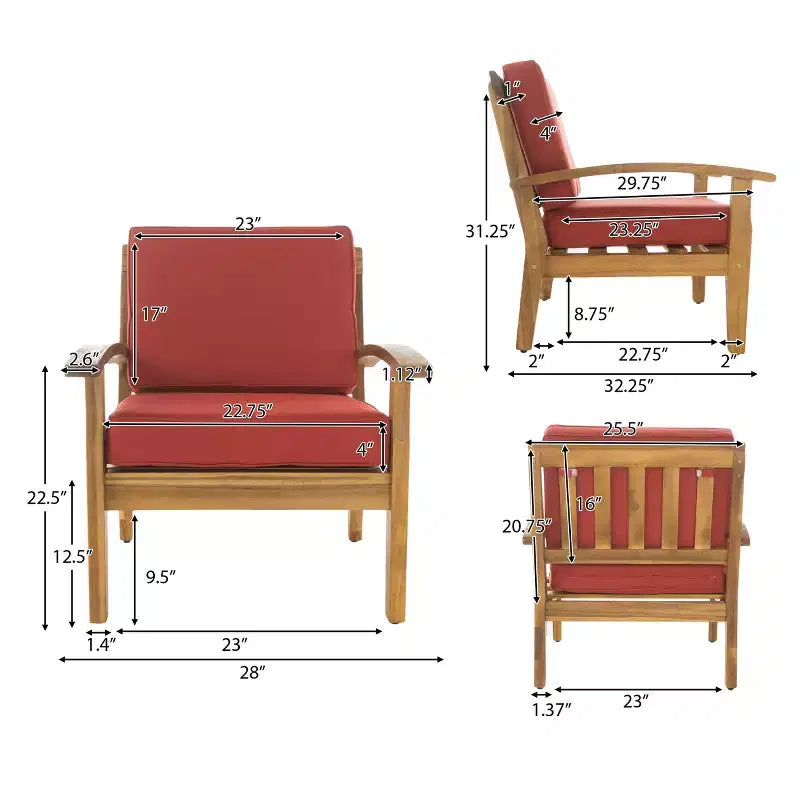 Christopher Knight Home Peyton Chaises de club d'extérieur en bois d'acacia avec coussins résistants à l'eau (Lot de 2)