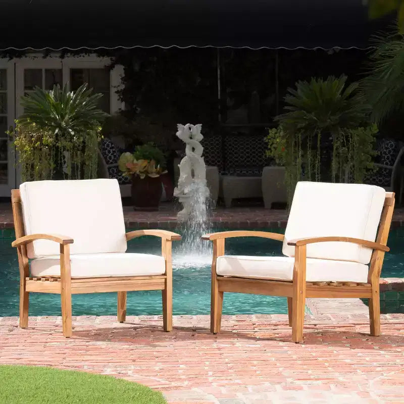 Christopher Knight Home Peyton Outdoor Acacia Wood Club Chairs with Water-Resistant Cushions (Set of 2)