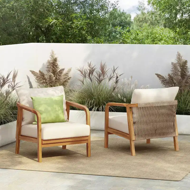 Christopher Knight Home Ivana Fauteuil de jardin en bois d'acacia et corde tressée avec coussins épais (lot de 2)