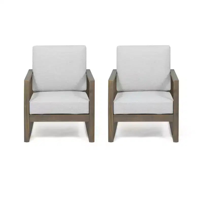 Chaises de club d'extérieur GDFStudio Silla en bois d'acacia avec coussins et pieds traîneaux (lot de 2)