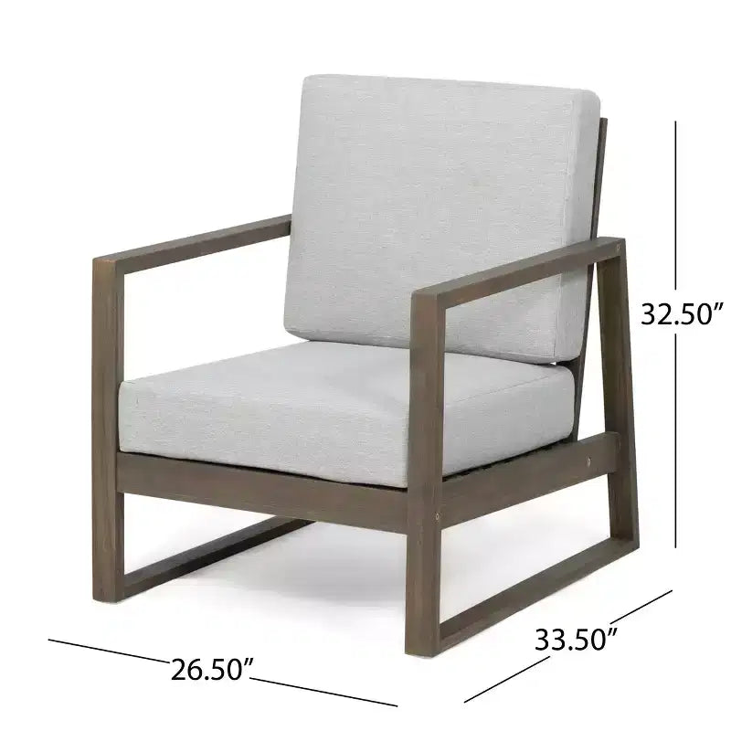 Chaises de club d'extérieur GDFStudio Silla en bois d'acacia avec coussins et pieds traîneaux (lot de 2)