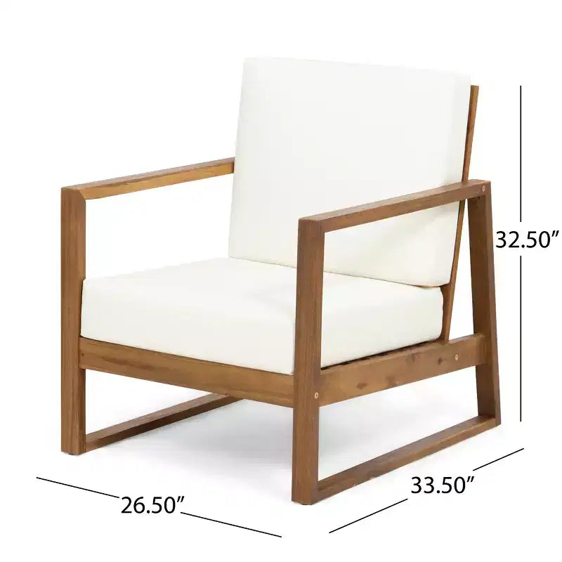 Chaises de club d'extérieur GDFStudio Silla en bois d'acacia avec coussins et pieds traîneaux (lot de 2)