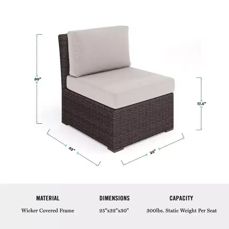 Canapé d'angle modulable central Martha Stewart Bedford pour l'intérieur et l'extérieur en rotin tressé avec coussins tout temps