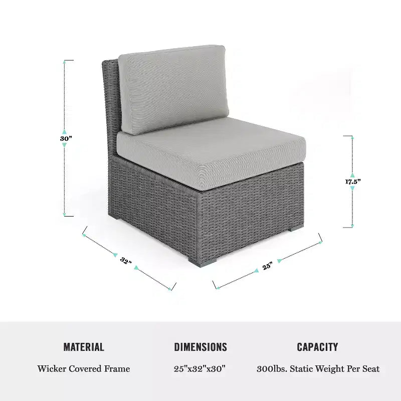 Canapé d'angle modulable central Martha Stewart Bedford pour l'intérieur et l'extérieur en rotin tressé avec coussins tout temps