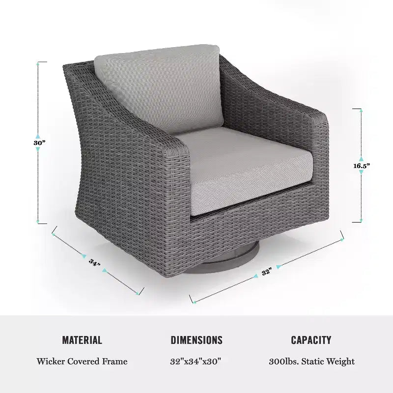 Chaise de patio d'intérieur/extérieur Martha Stewart Bedford (ensemble de 2) en osier de rotin avec pivotement à 360° et coussins toutes saisons