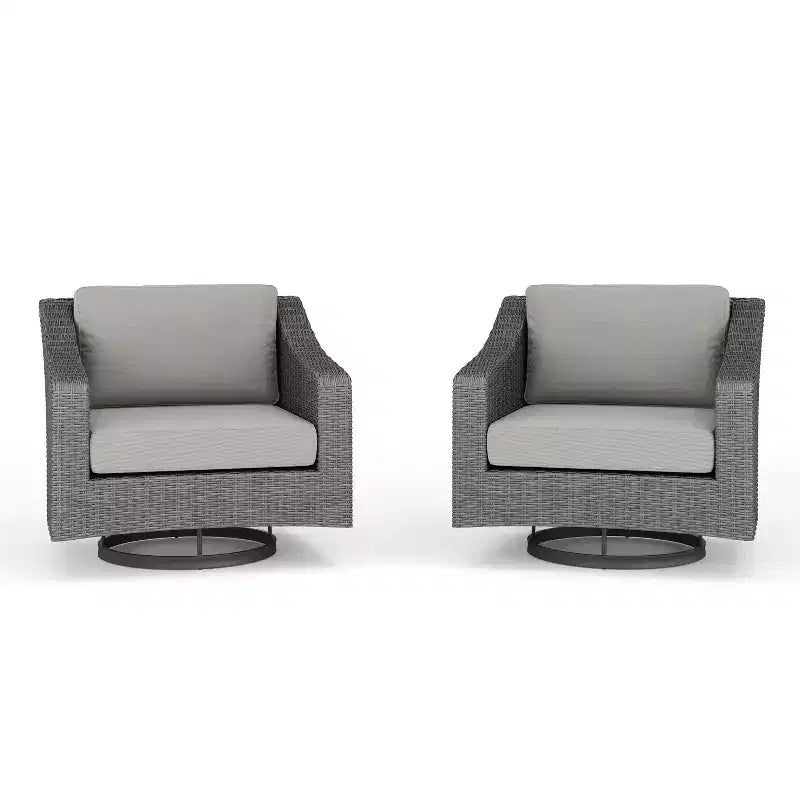 Martha Stewart Bedford Set of 2 Indoor-Outdoor Patio Chairs in Rattan Wicker with 360 Swivel and All-Weather Cushions