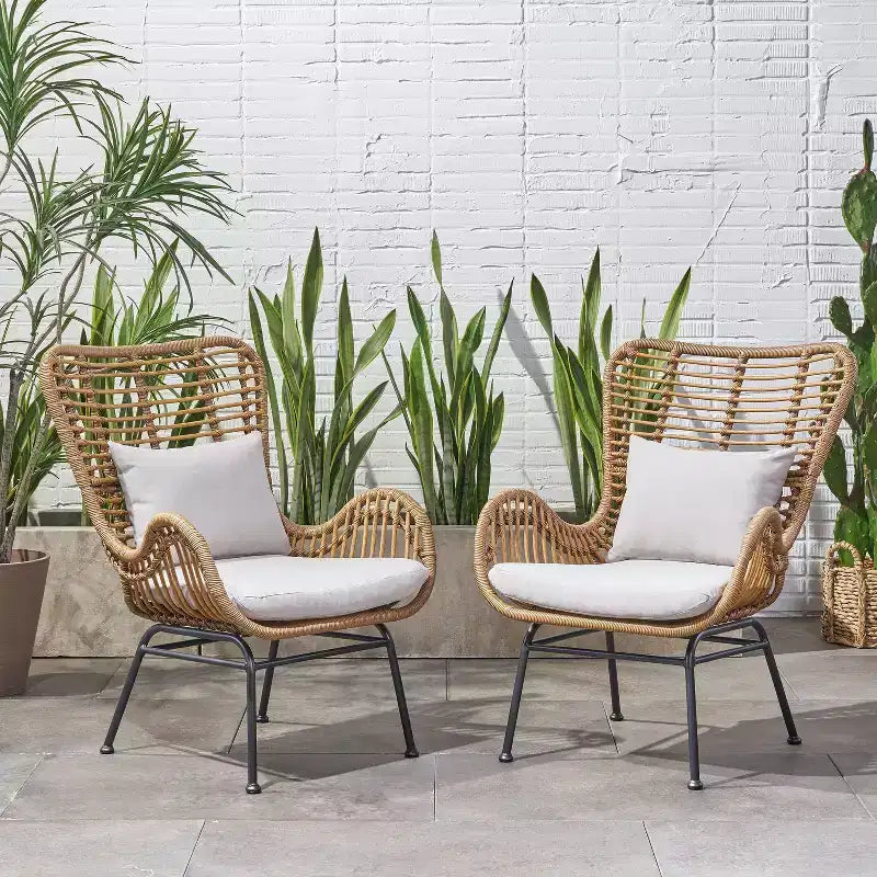 Christopher Knight Home Bechtel Outdoor Wicker Wrapped Club Chairs with Cushion (Set of 2)