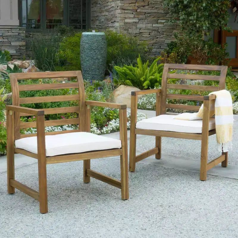 Christopher Knight Home Abraham Outdoor Acacia Wood Club Chairs with Cushion (Set of 2), Natural/Cream