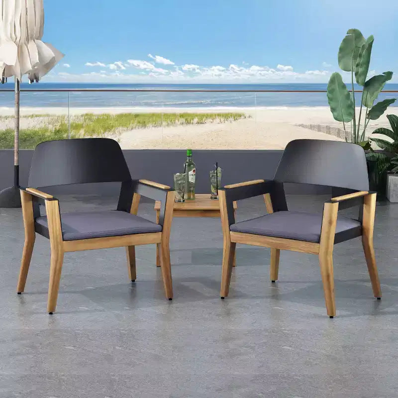 Christopher Knight Home Soho Outdoor Acacia Wood and Iron Club Chairs with Cushion (Set of 2), Black/Dark Gray