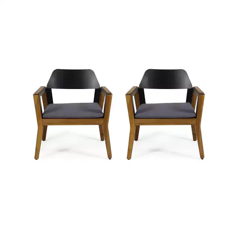 Christopher Knight Home Soho Chaises de club d'extérieur en bois d'acacia et fer avec coussin (lot de 2), noir/gris foncé