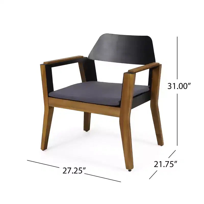 Christopher Knight Home Soho Chaises de club d'extérieur en bois d'acacia et fer avec coussin (lot de 2), noir/gris foncé