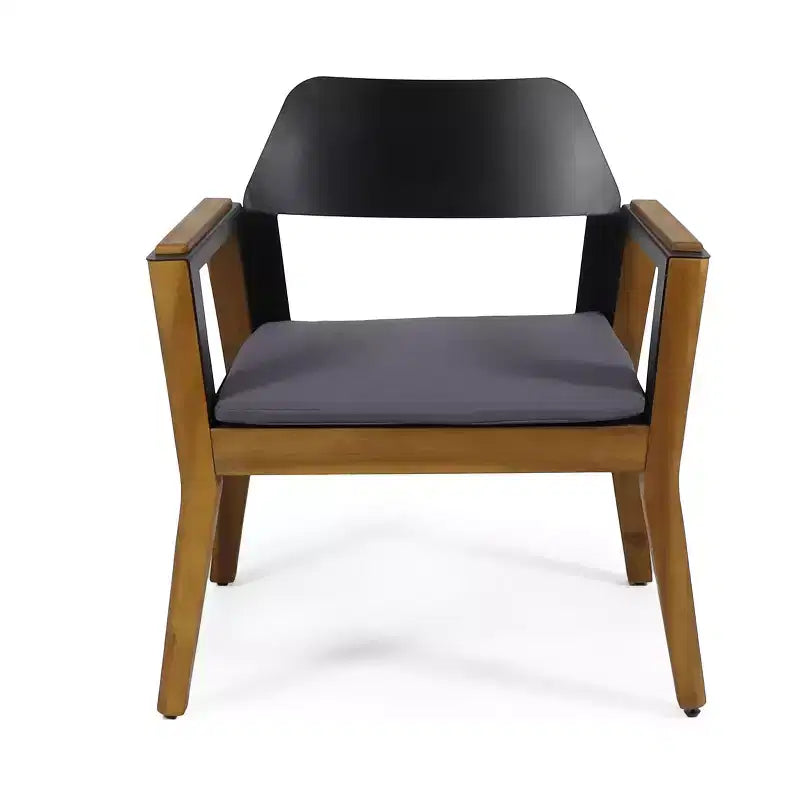 Christopher Knight Home Soho Chaises de club d'extérieur en bois d'acacia et fer avec coussin (lot de 2), noir/gris foncé