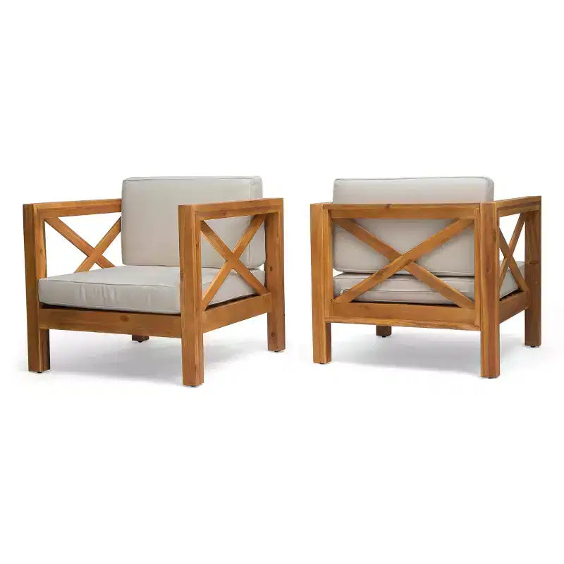 Christopher Knight Home Brava Fauteuils de jardin en bois d'acacia avec coussins résistants à l'eau (Lot de 2)