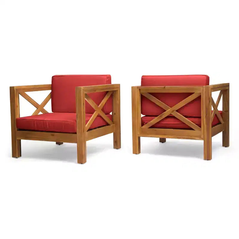Christopher Knight Home Brava Fauteuils de jardin en bois d'acacia avec coussins résistants à l'eau (Lot de 2)