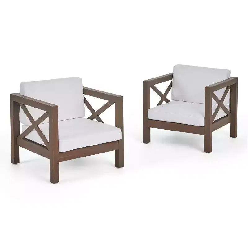 Christopher Knight Home Brava Fauteuils de jardin en bois d'acacia avec coussins résistants à l'eau (Lot de 2)
