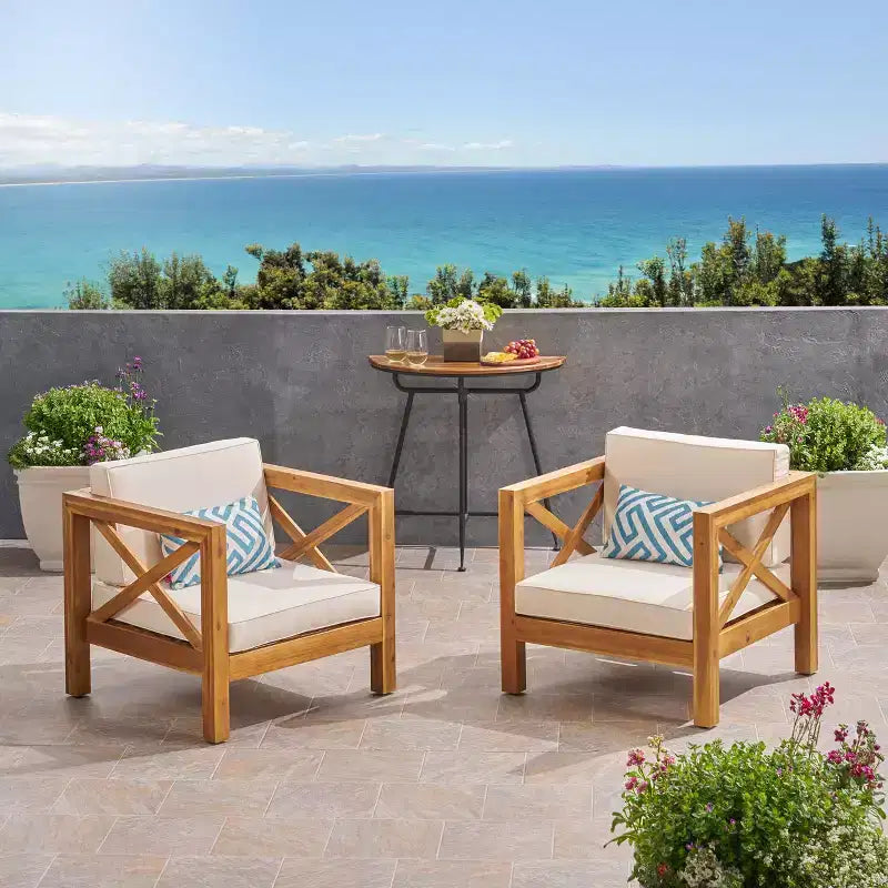Christopher Knight Home Brava Outdoor Acacia Wood Club Chairs with Water Resistant Cushions (Set of 2)