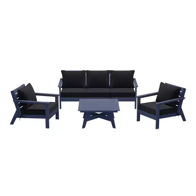 WestinTrends Avalon Outdoor 6-Piece Modular Sectional Patio Furniture Sofa Set, Navy Blue/Black