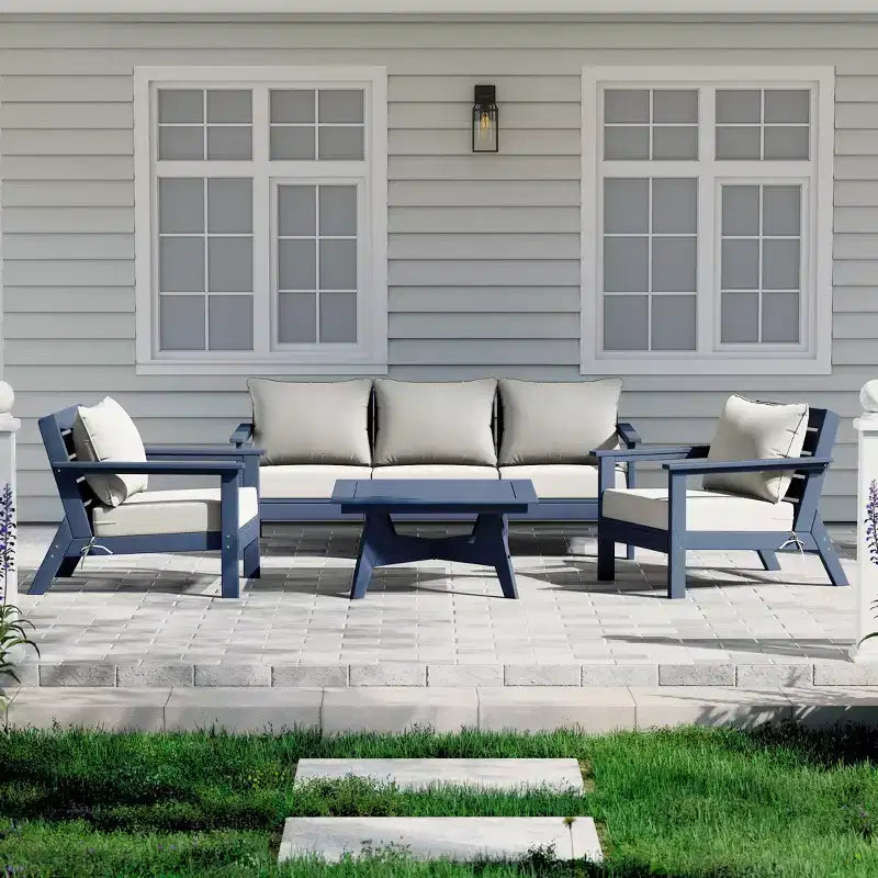 WestinTrends Avalon Salon de jardin modulaire 6 pièces, bleu marine/blanc