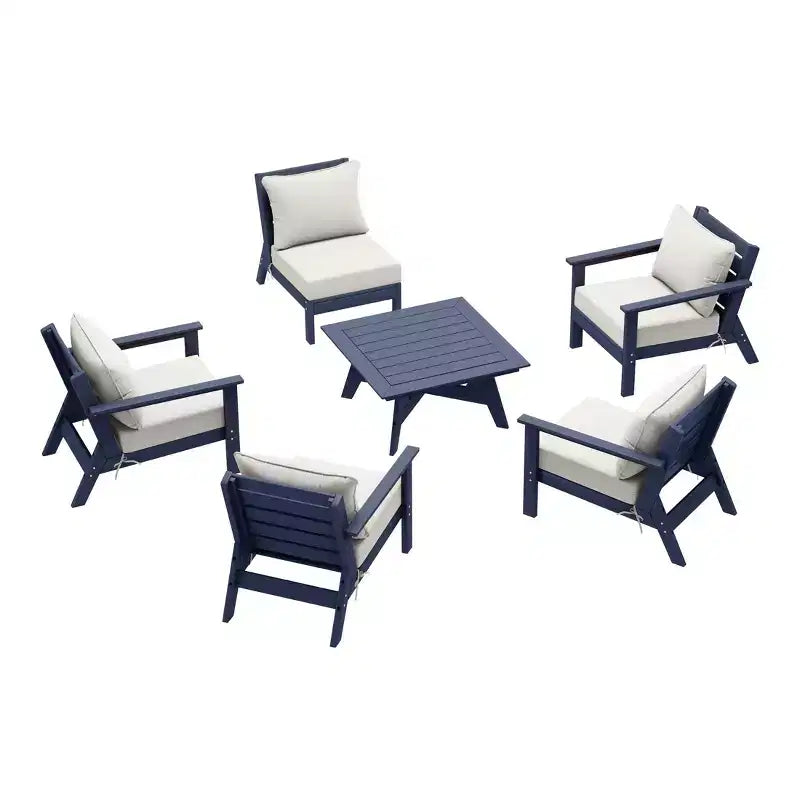 WestinTrends Avalon Salon de jardin modulaire 6 pièces, bleu marine/blanc