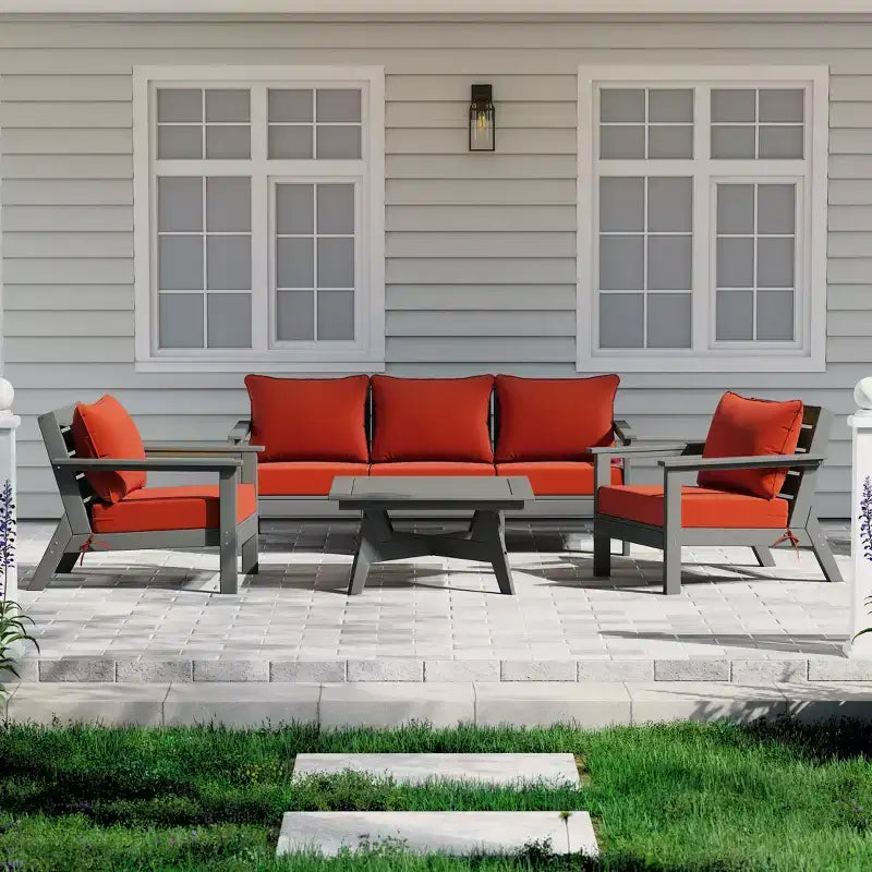 WestinTrends Avalon Salon de Jardin Modulable 6 Pièces pour Extérieur, Gris/Orange