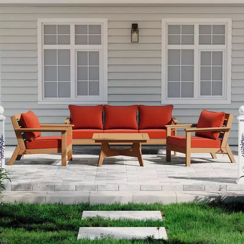 Canapé modulable d'extérieur 6 pièces WestinTrends Avalon, teck/orange