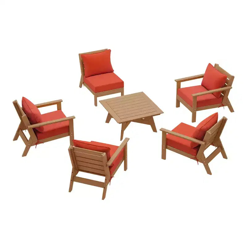Canapé modulable d'extérieur 6 pièces WestinTrends Avalon, teck/orange