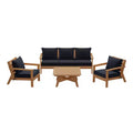WestinTrends Avalon Outdoor 6-Piece Modular Sectional Patio Furniture Sofa Set, Teak/Navy Blue