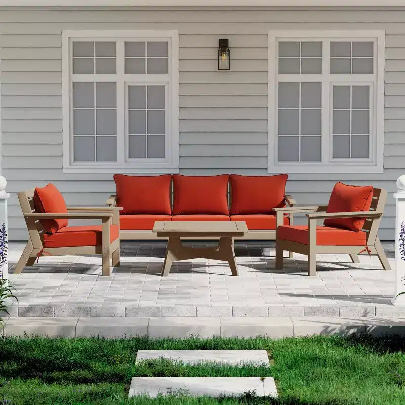WestinTrends Avalon Ensemble de salon de jardin modulable 6 pièces, bois vieilli/orange