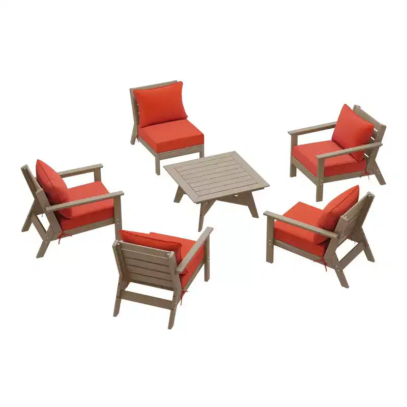 WestinTrends Avalon Ensemble de salon de jardin modulable 6 pièces, bois vieilli/orange